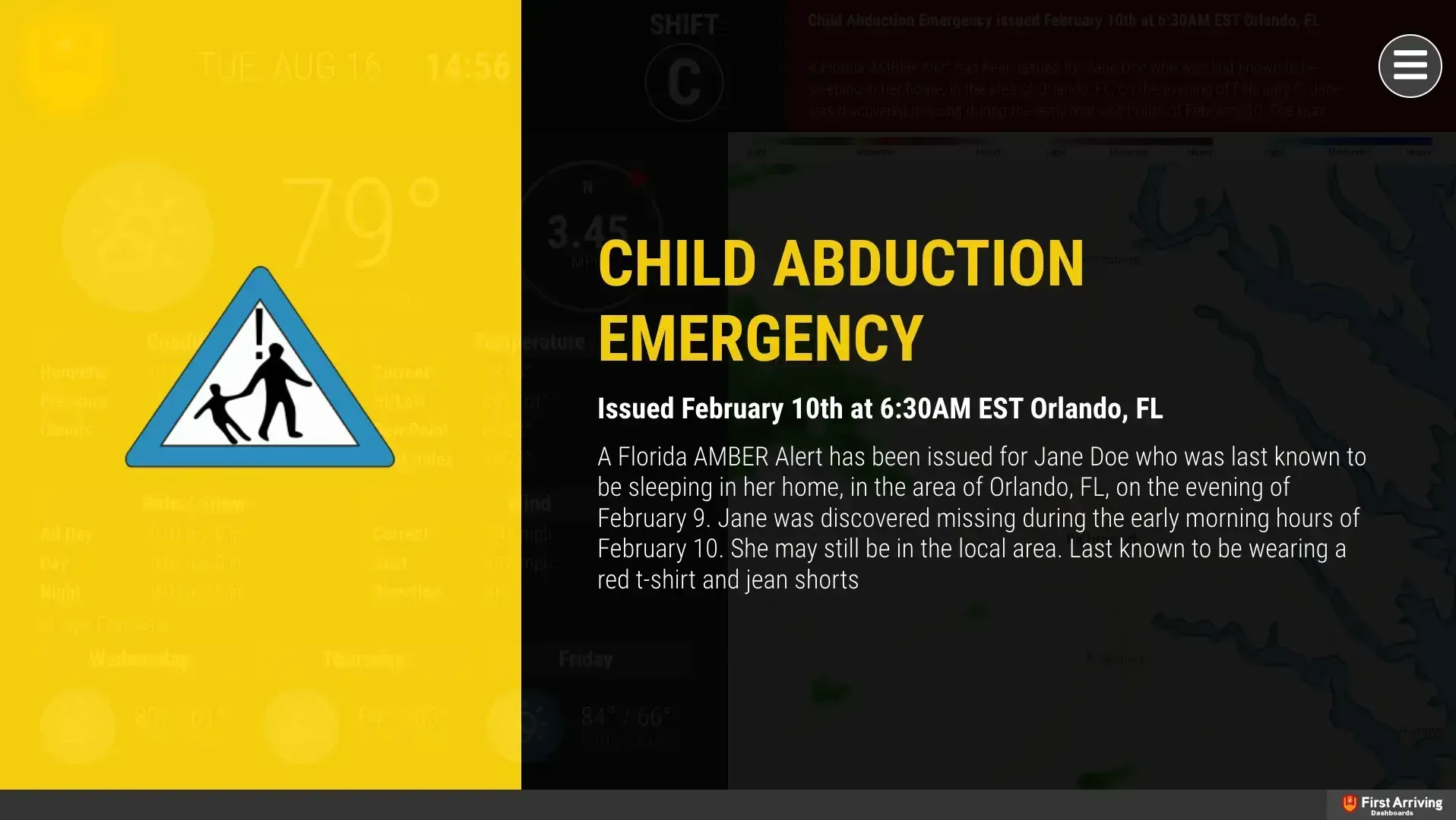 IPAWS local and national emergency alerts on a fire station dashboard
