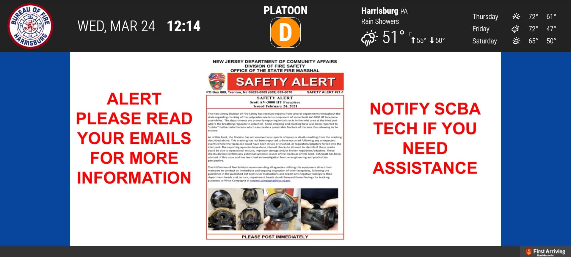 First Arriving Dashboards Deliver Consistent Messaging to Harrisburg (PA) Bureau of Fire Stations