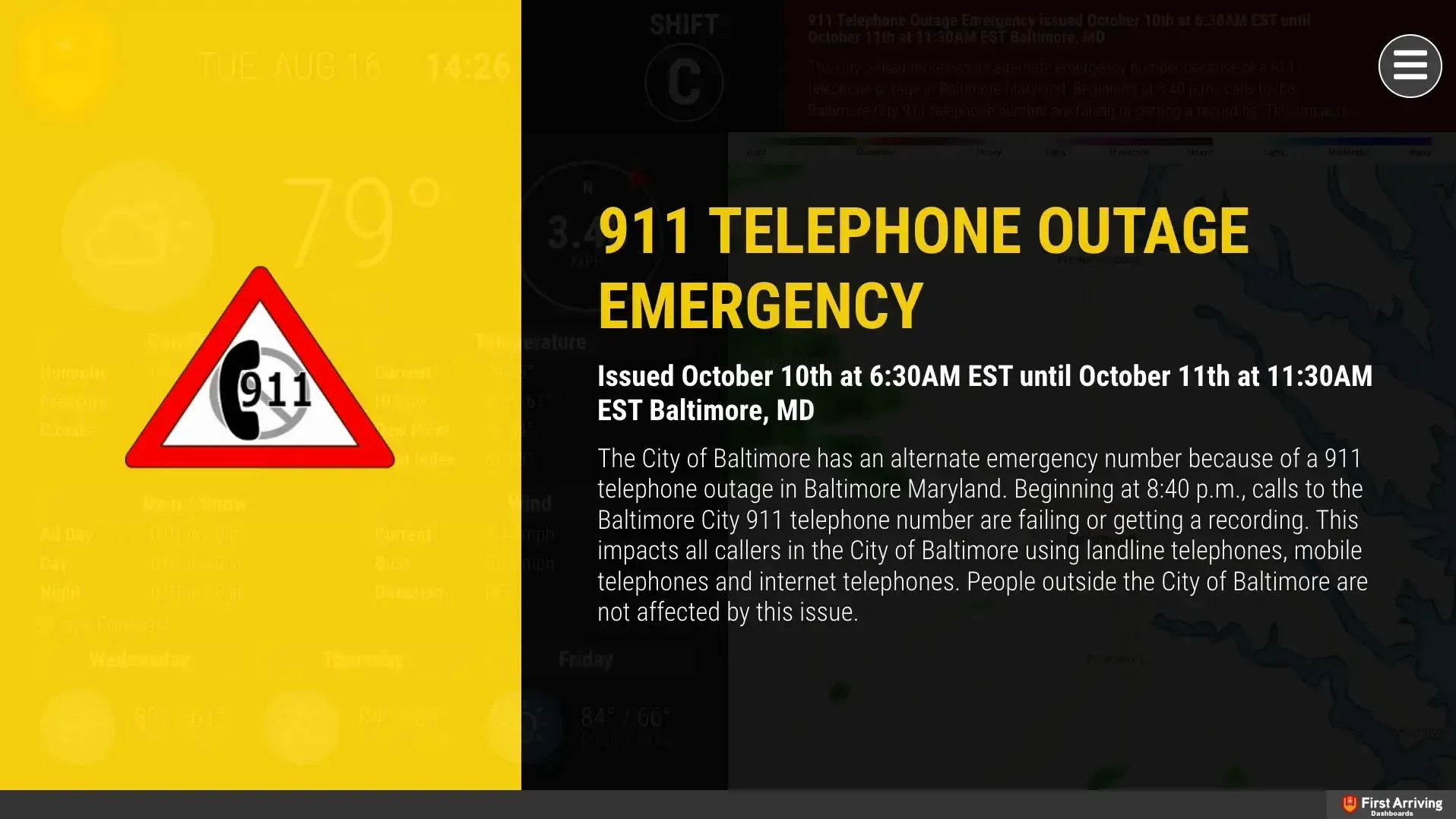 Red triangle warning symbol with "911" inside on yellow background