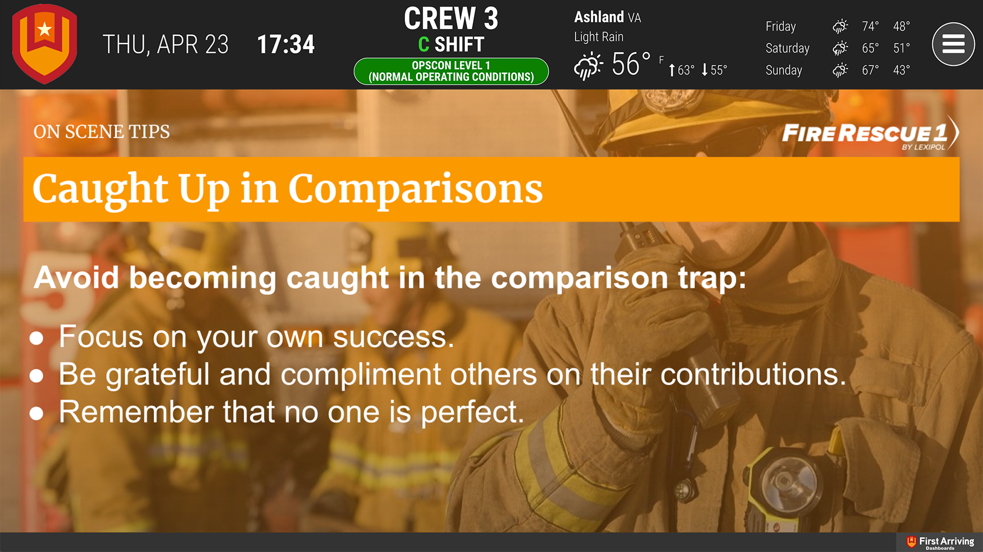 First Arriving Tips shown on a dashboard (1)