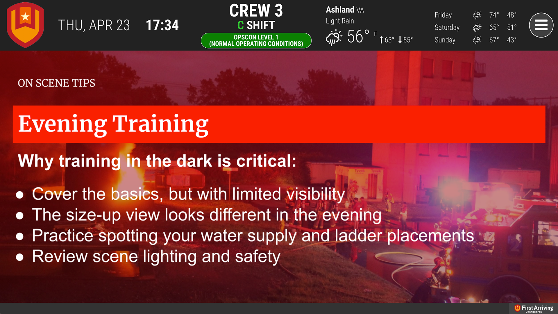 First Arriving Tips shown on a dashboard (2)