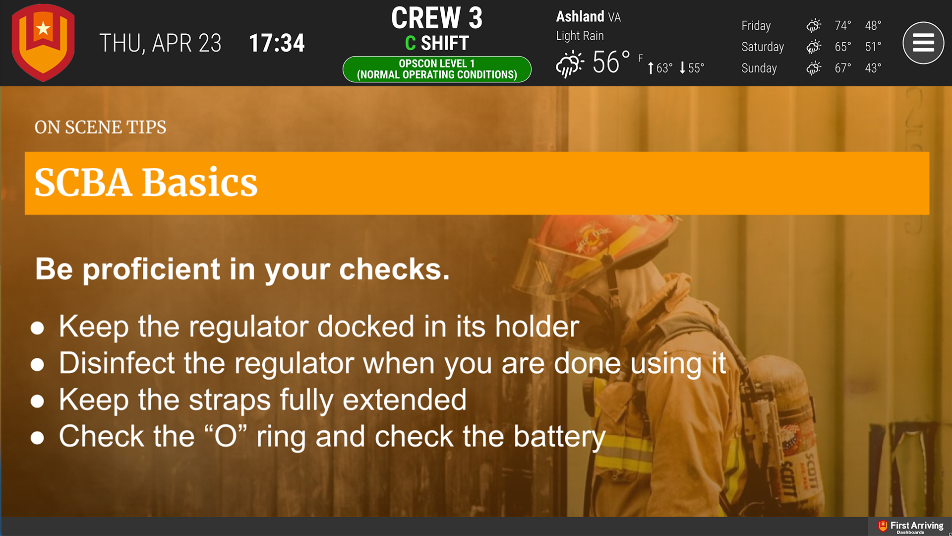First Arriving Tips shown on a dashboard (3)