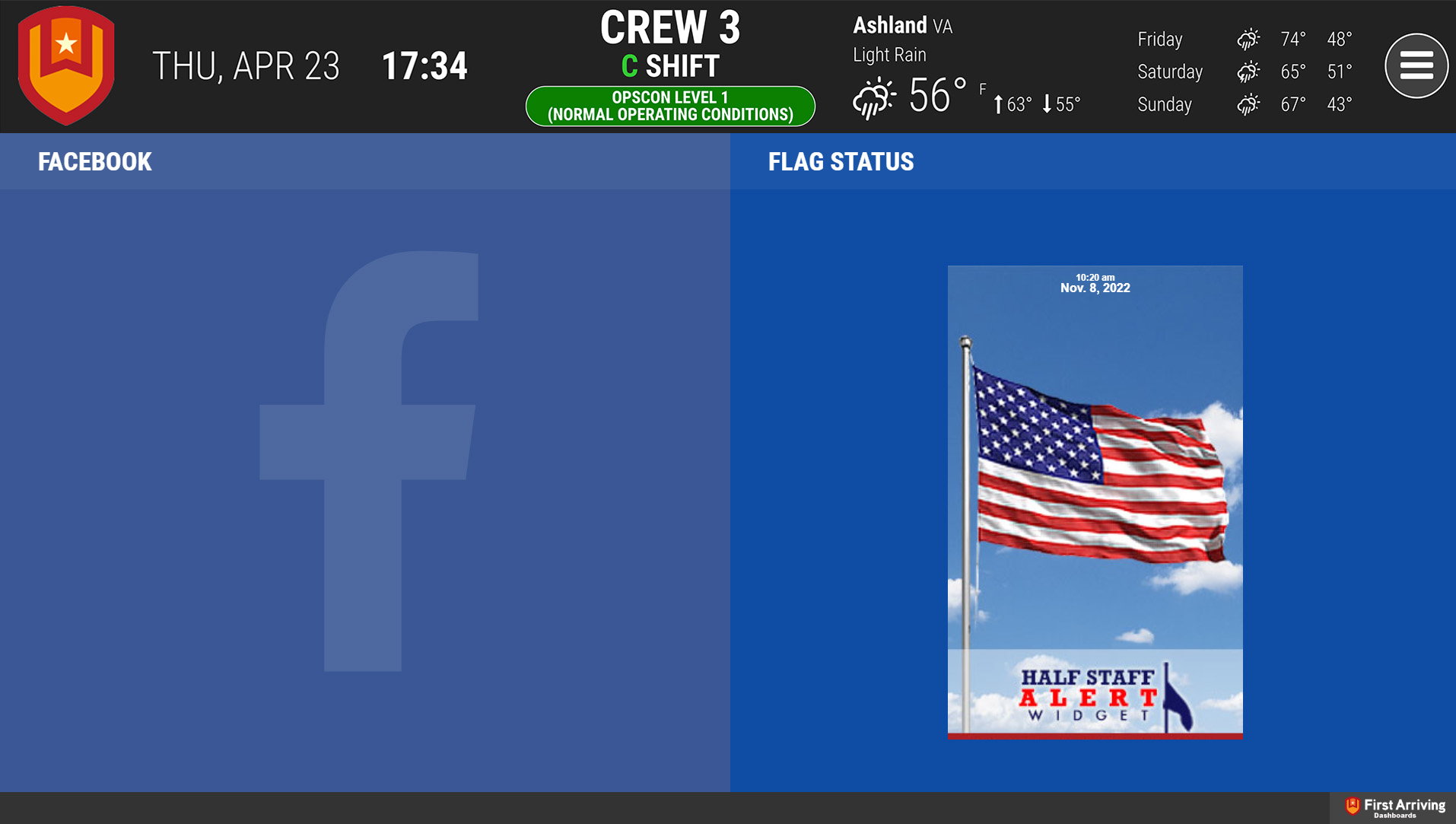 Halfstaff.org flag status on a First Arriving dashboard (2)