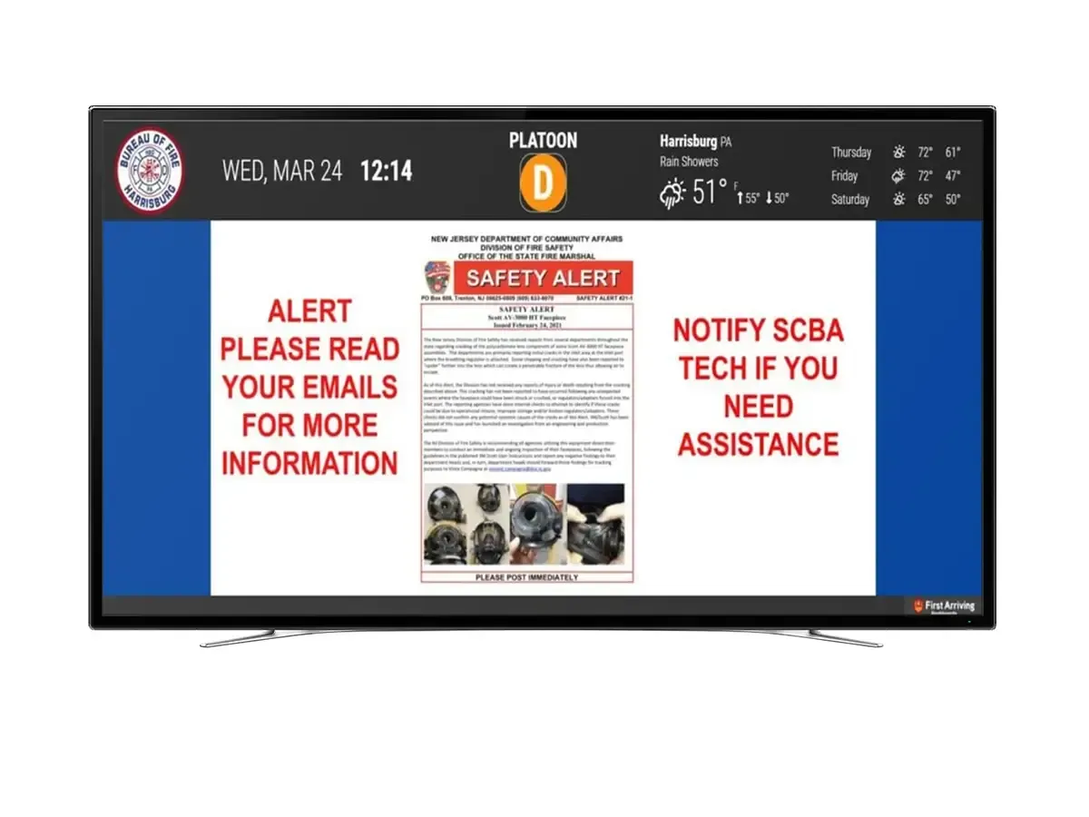 First Arriving Dashboards Deliver Consistent Messaging to Harrisburg (PA) Bureau of Fire Stations