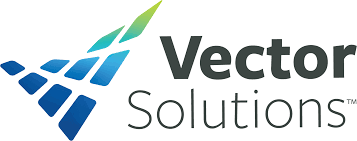 Vector Solutions logo with blue and green geometric shapes and company name in dark gray text