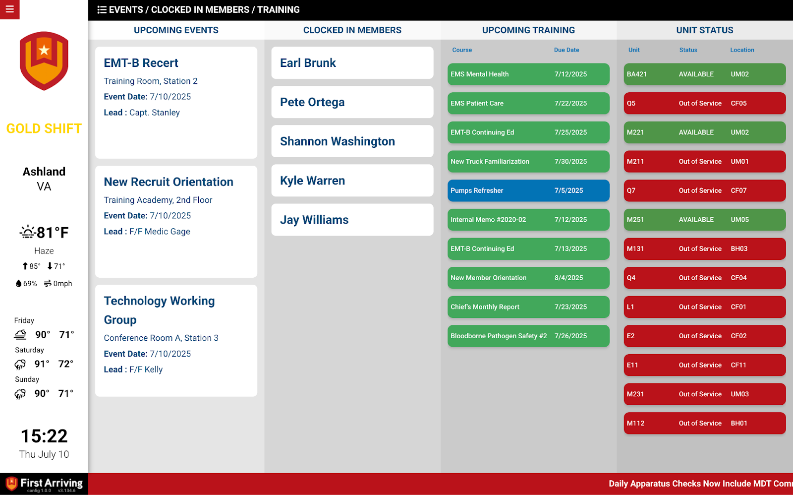 Locution unit status screen on a First Arriving dashboard (1)