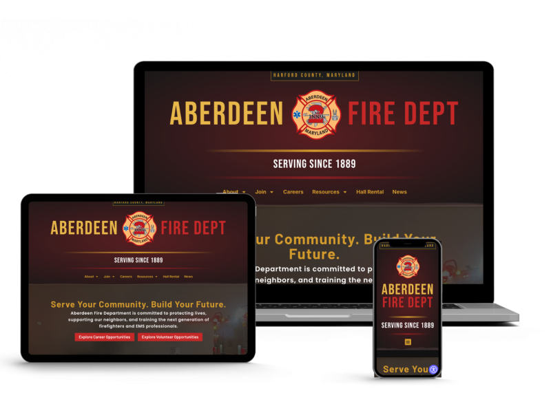 The Aberdeen Fire Department website on a laptop, tablet and smartphone
